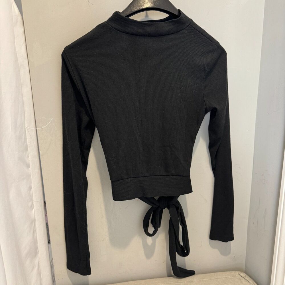 Windsor Medium Black Mockneck Cropped Tie Back Top Y2K Goth Streetwear